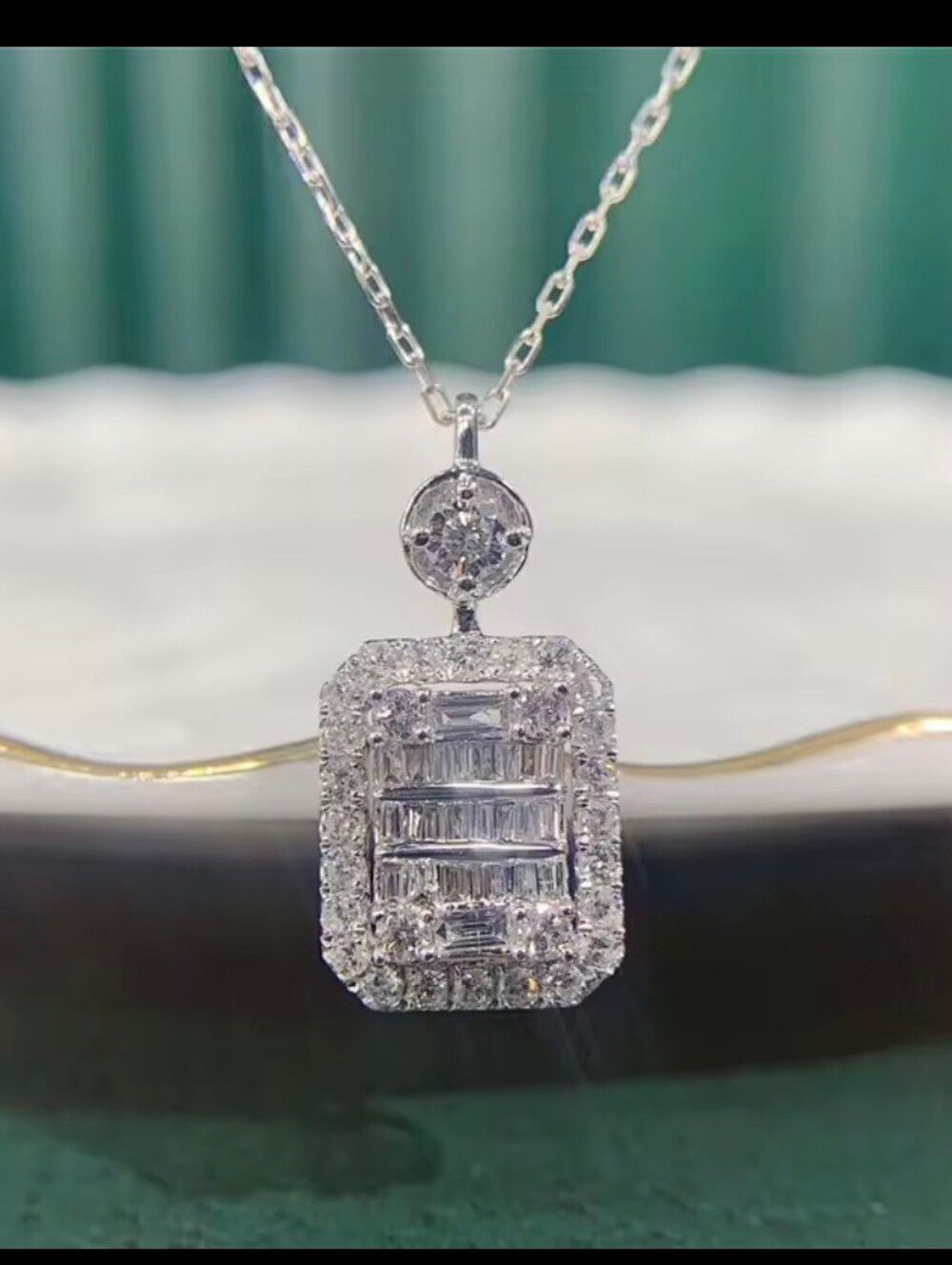 Silver Diamond Square Necklace